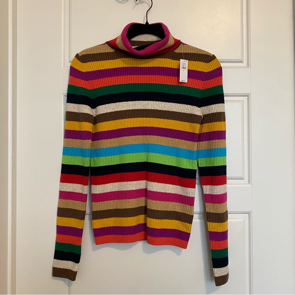 NWT Gap Multi-color Striped Retro Y2K Style Ribbed Turtleneck Sweater Cotton